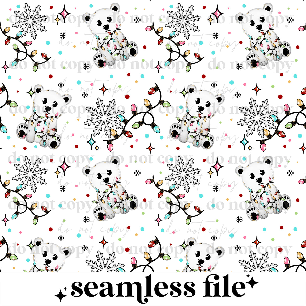 Polar Bear Christmas lights Seamless