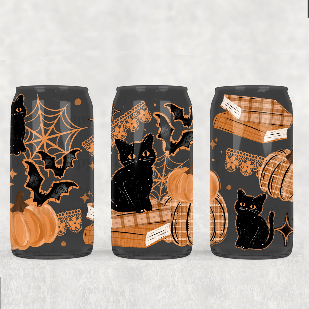 Black Cat and books 16oz Glass Wrap