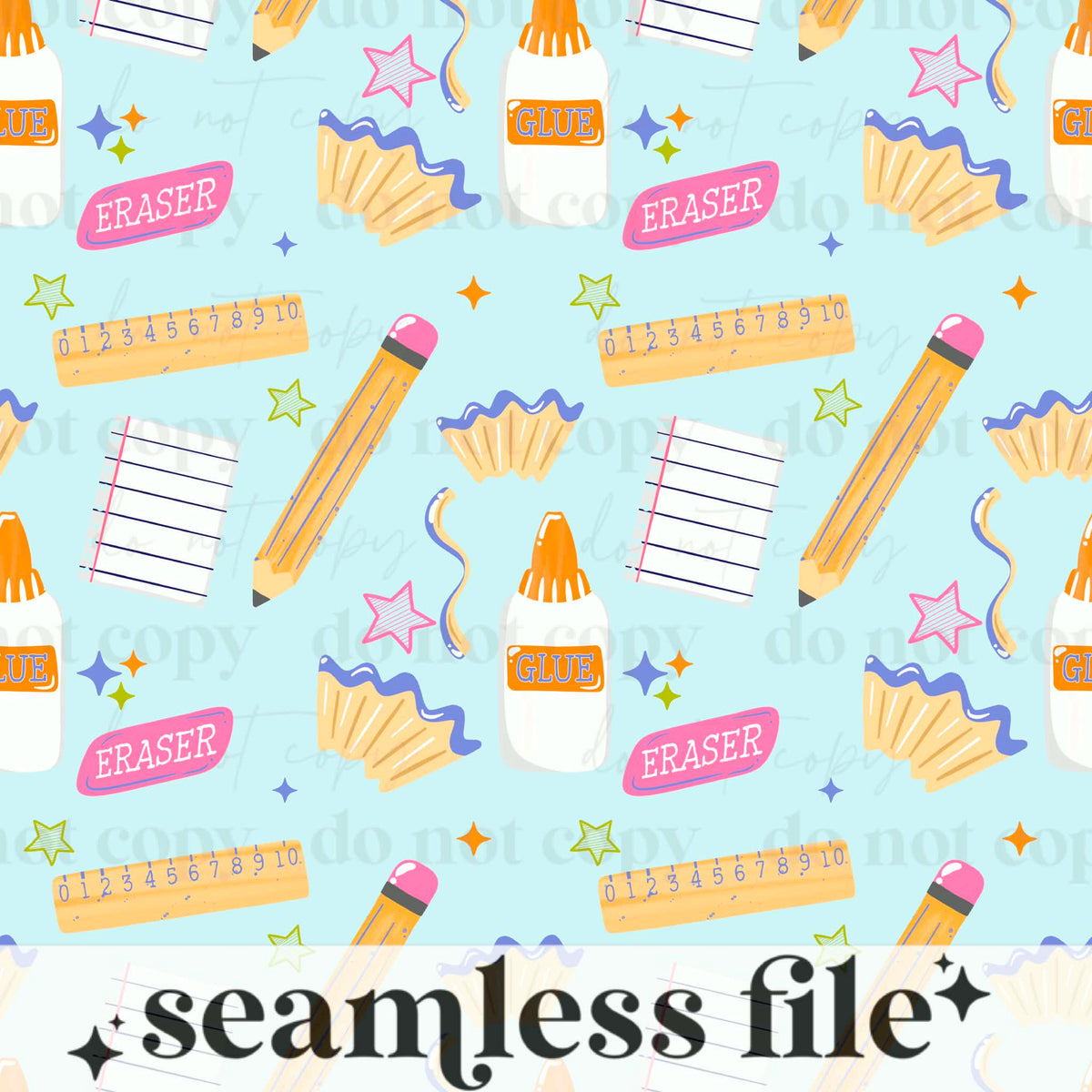 School Supplies Blue Seamless