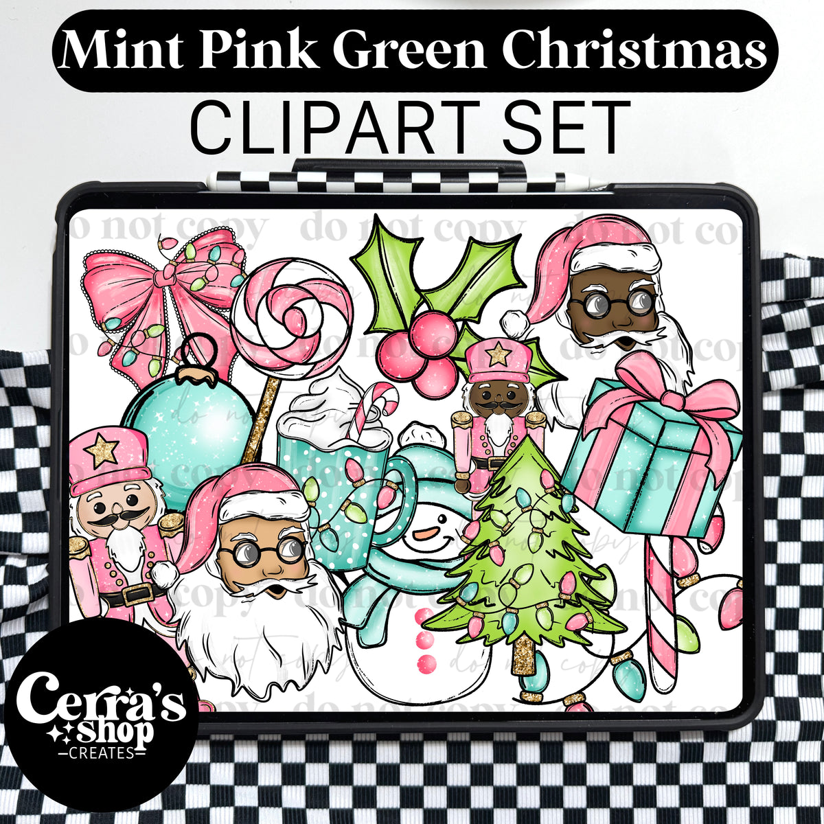 Mint Pink Green Christmas Clipart set