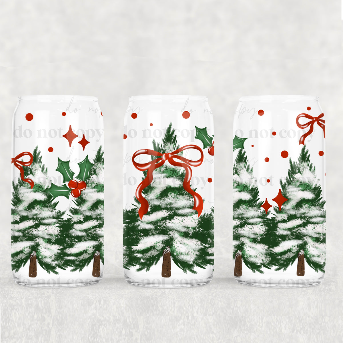 Holly Trees and Bows 16oz Glass Wrap