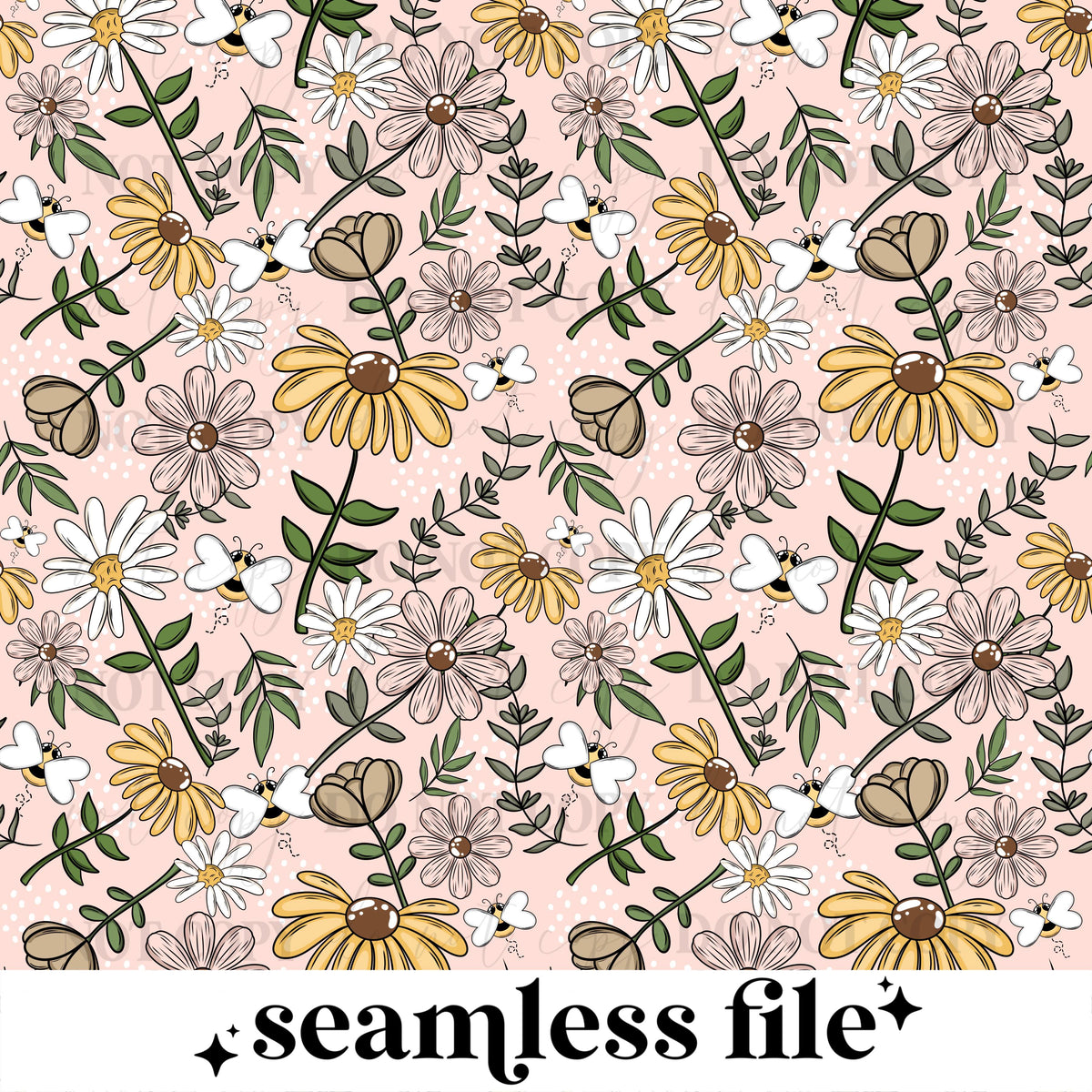 Floral Bees Seamless