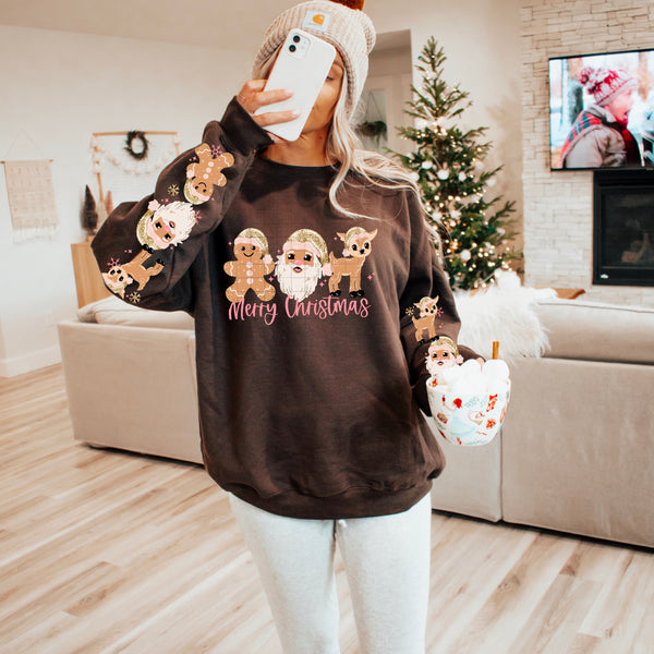 Glittery Merry Christmas Santa with 2 skin tones  w/ Sleeves PNG