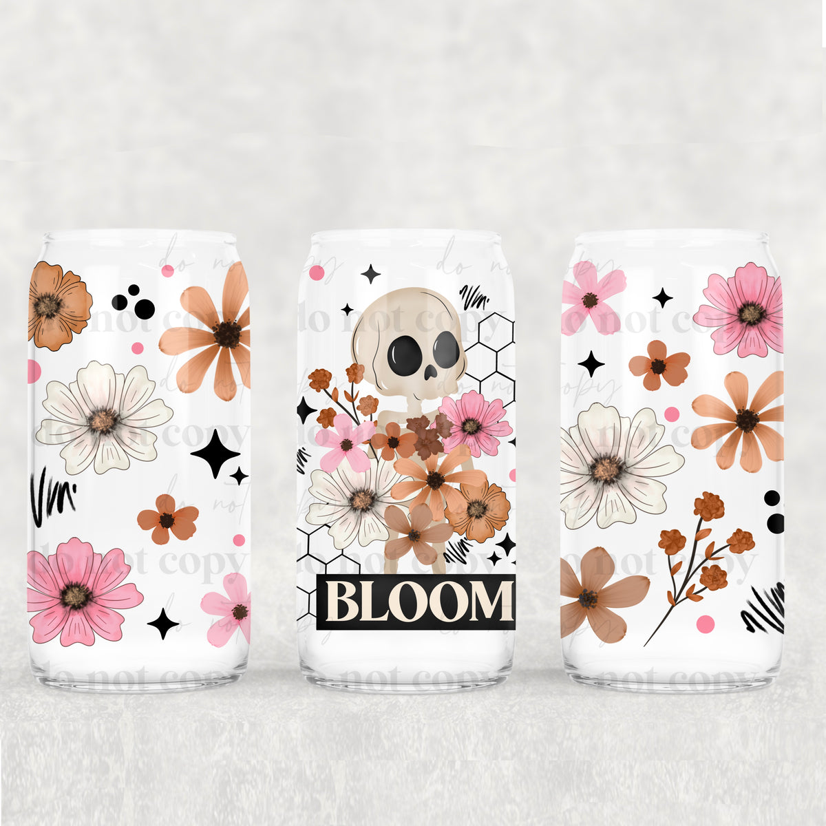 Bloom floral skeleton 16oz Glass Wrap