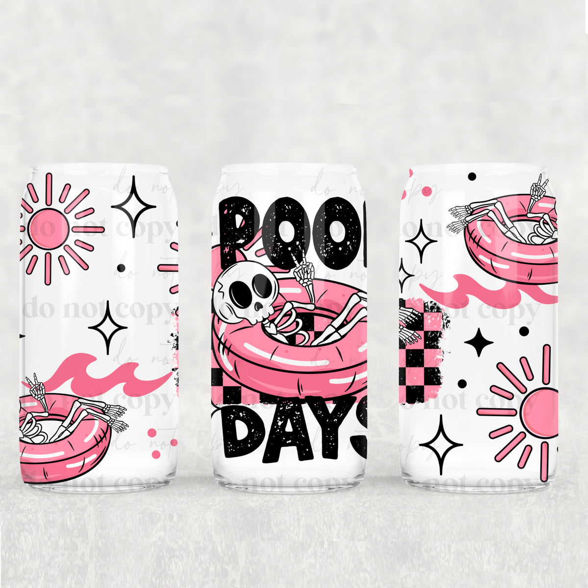 Pool Days 16 Oz Glass Wrap (pink and blue/yellow)