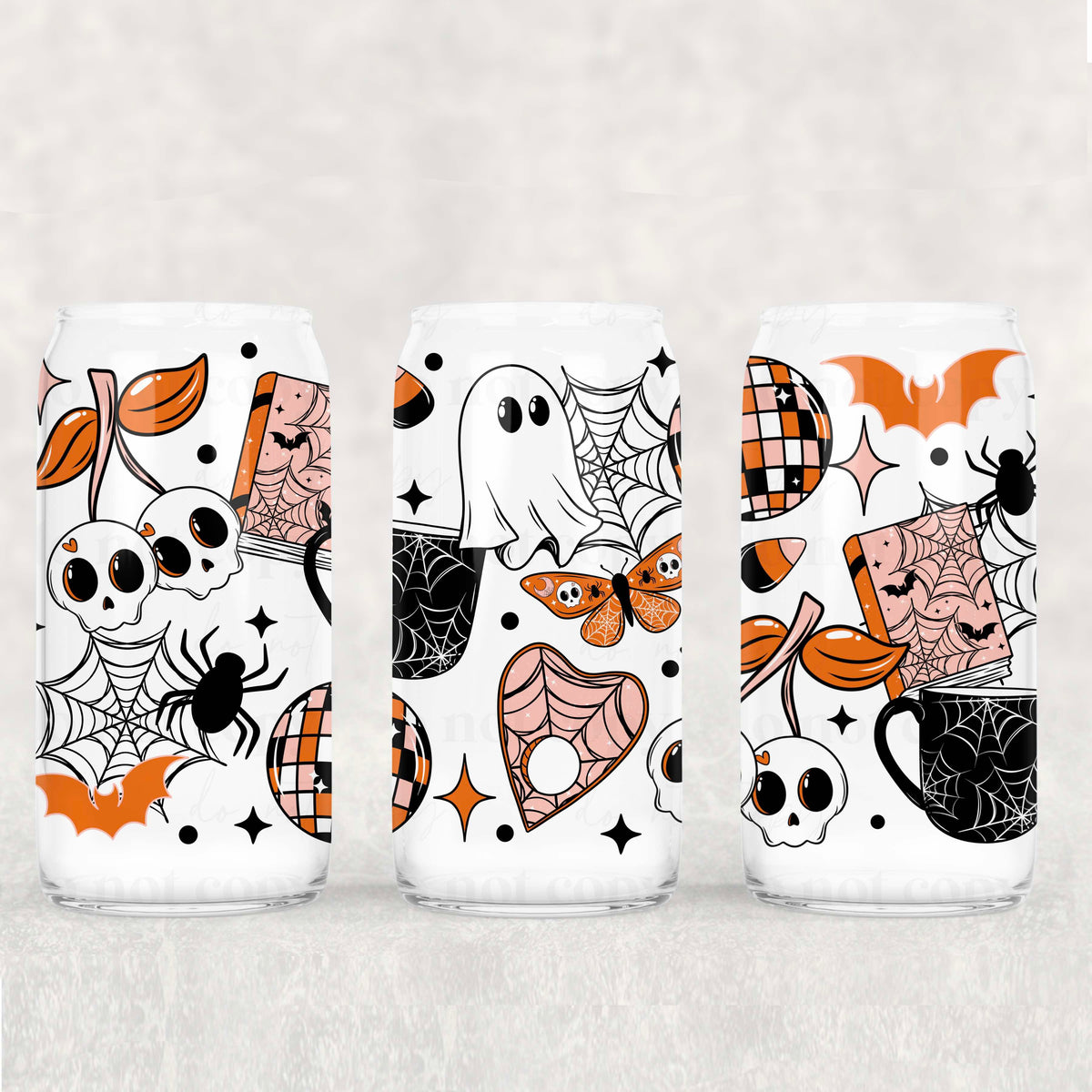 Orange Spooky Doodles 16oz Glass Wrap