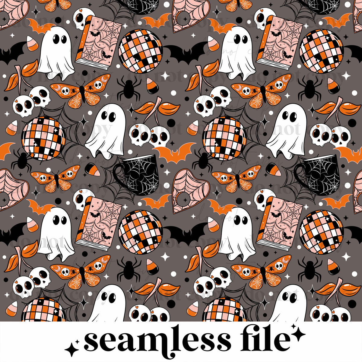 Orange Spooky Doodles Seamless