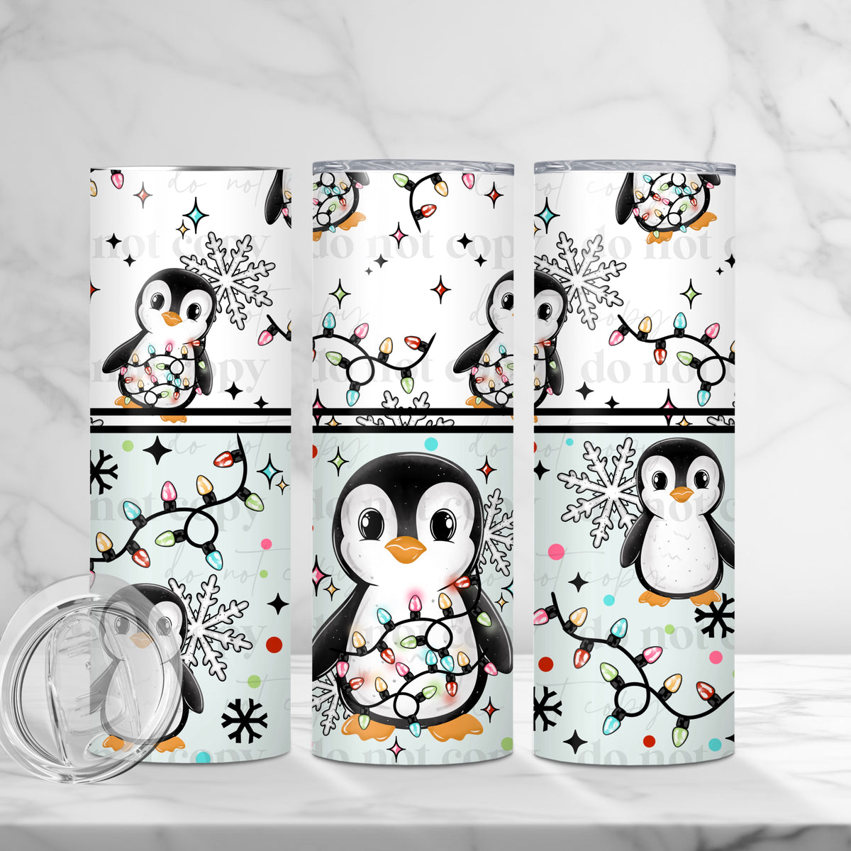 Penguin Christmas Lights 20 oz Tumbler Wrap