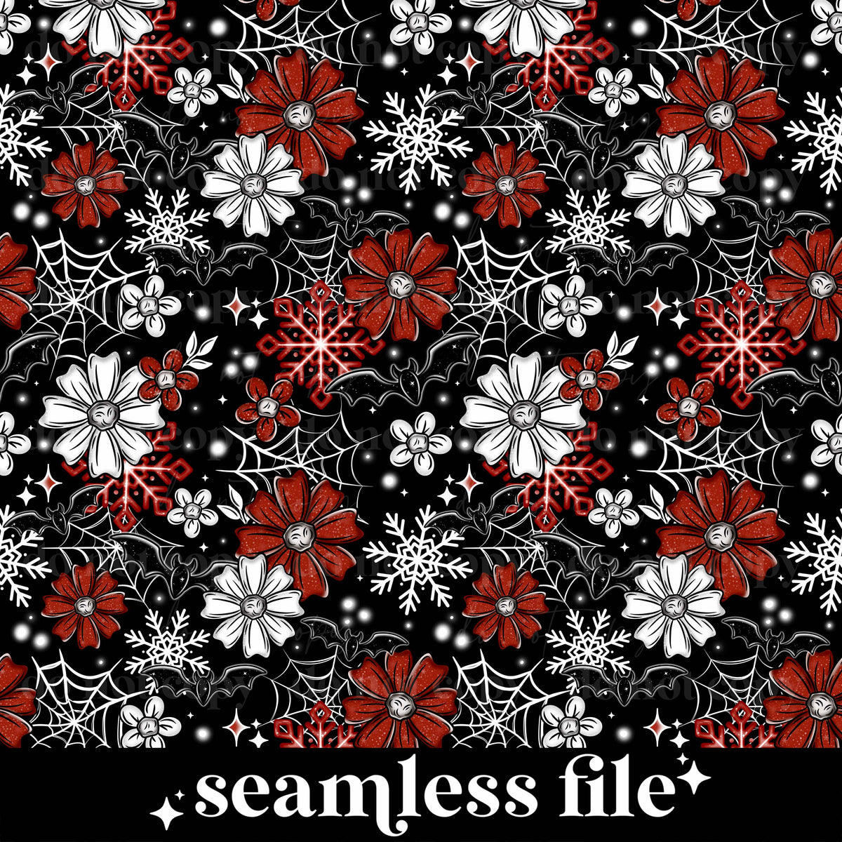 Bat Christmas Florals Seamless