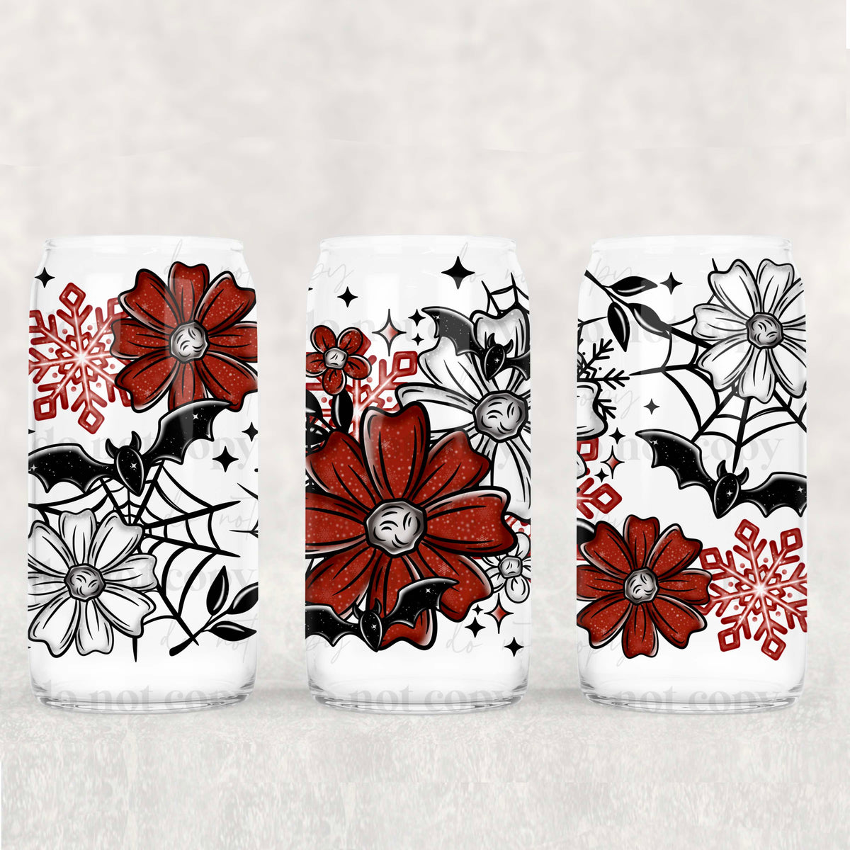 Bat Christmas Florals 16oz Glass Wrap