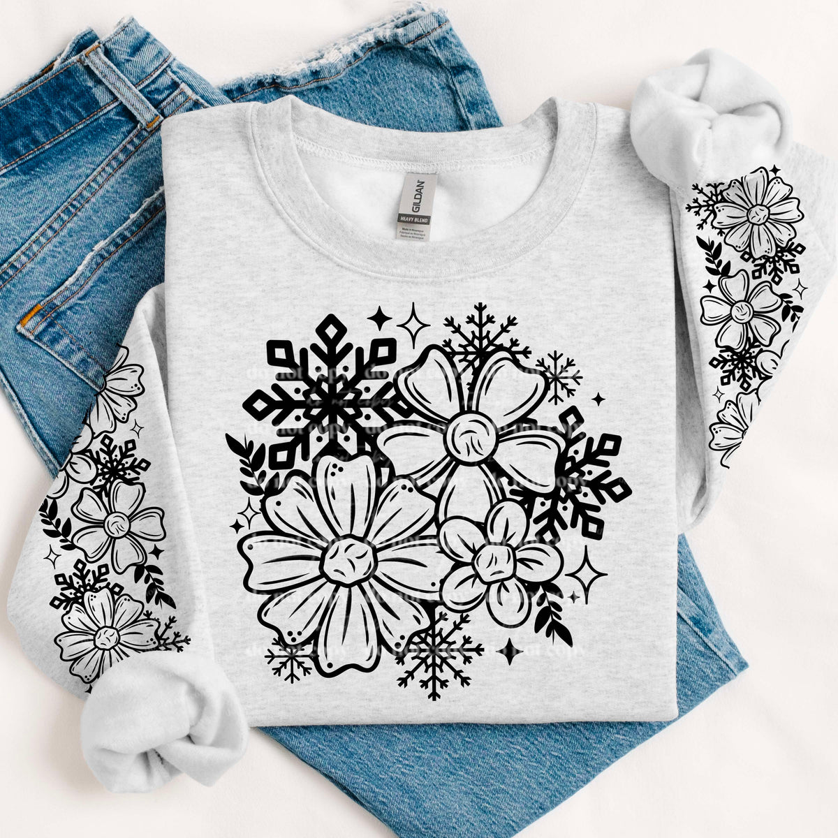 Winter Florals Single Color w/ Sleeves PNG