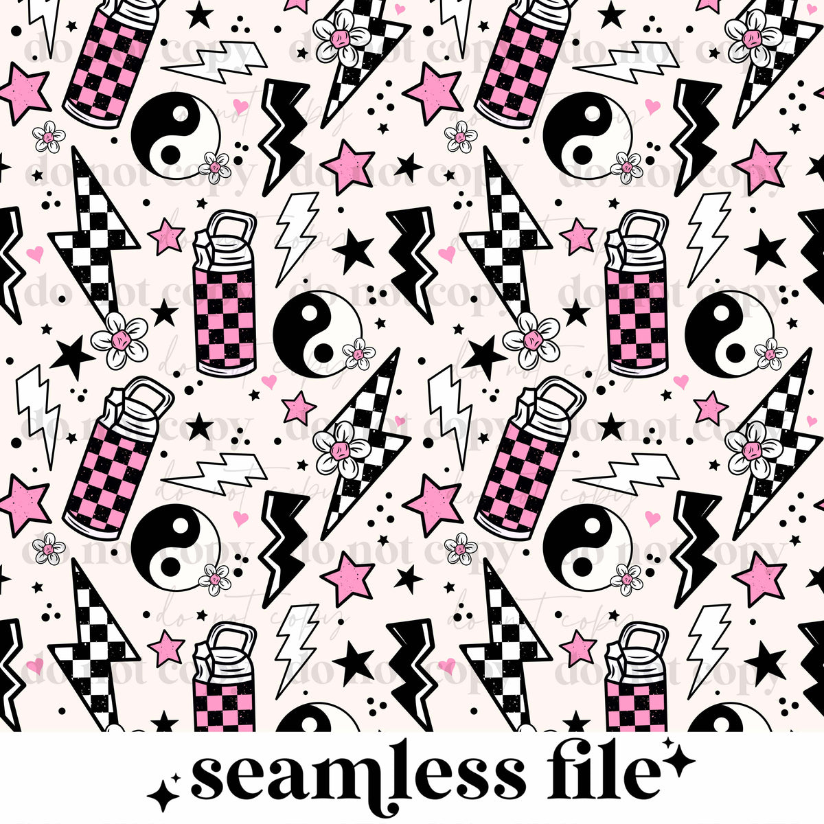 Pink Checker Doodles Seamless