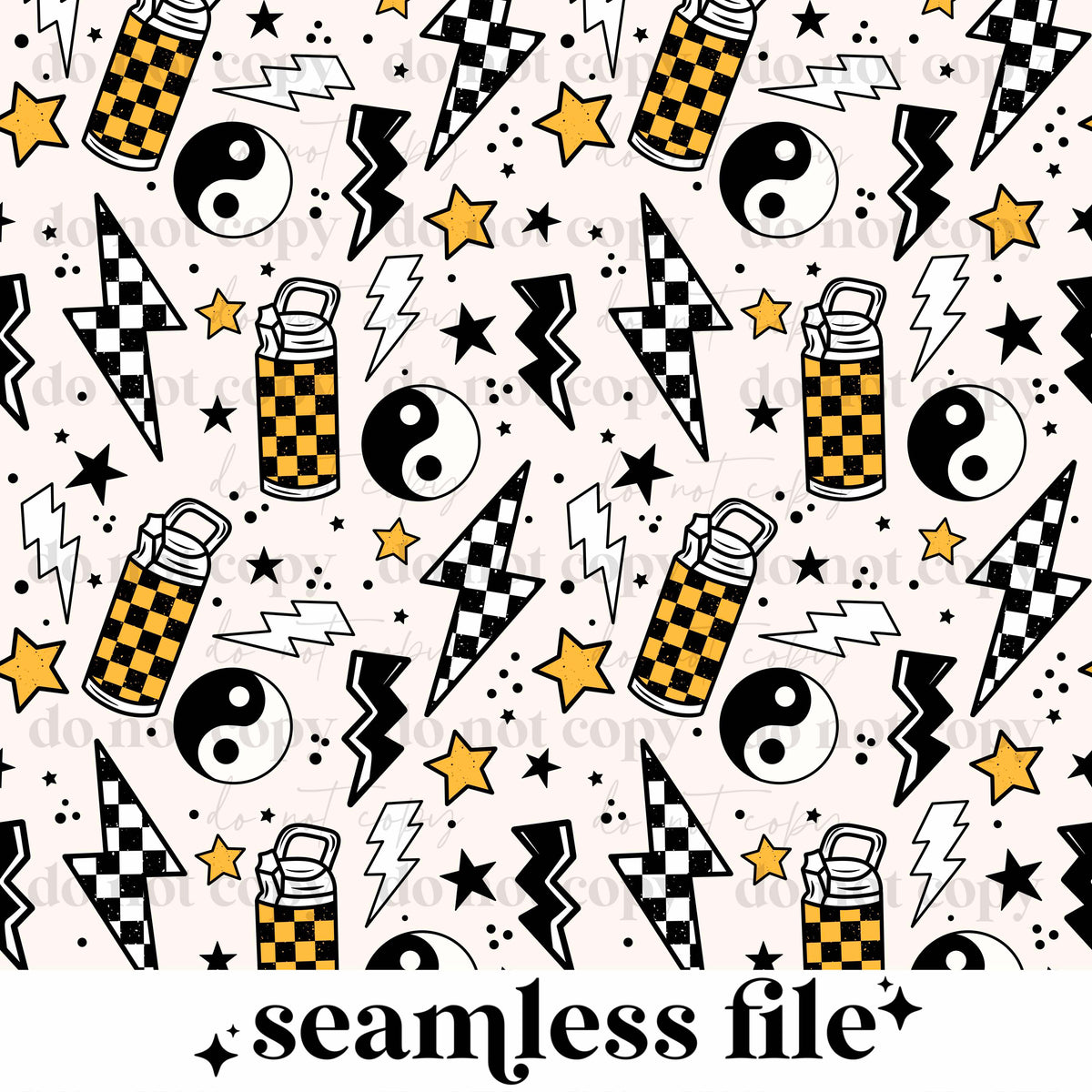 Yellow Checker Doodles Seamless