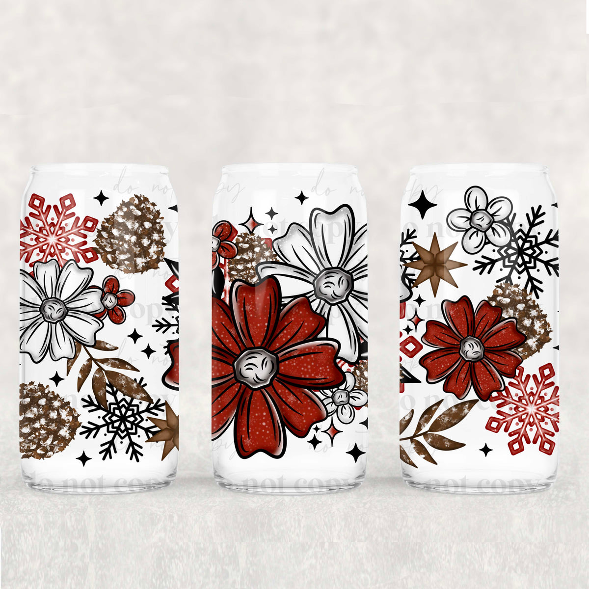 Christmas Florals 16oz Glass Wrap