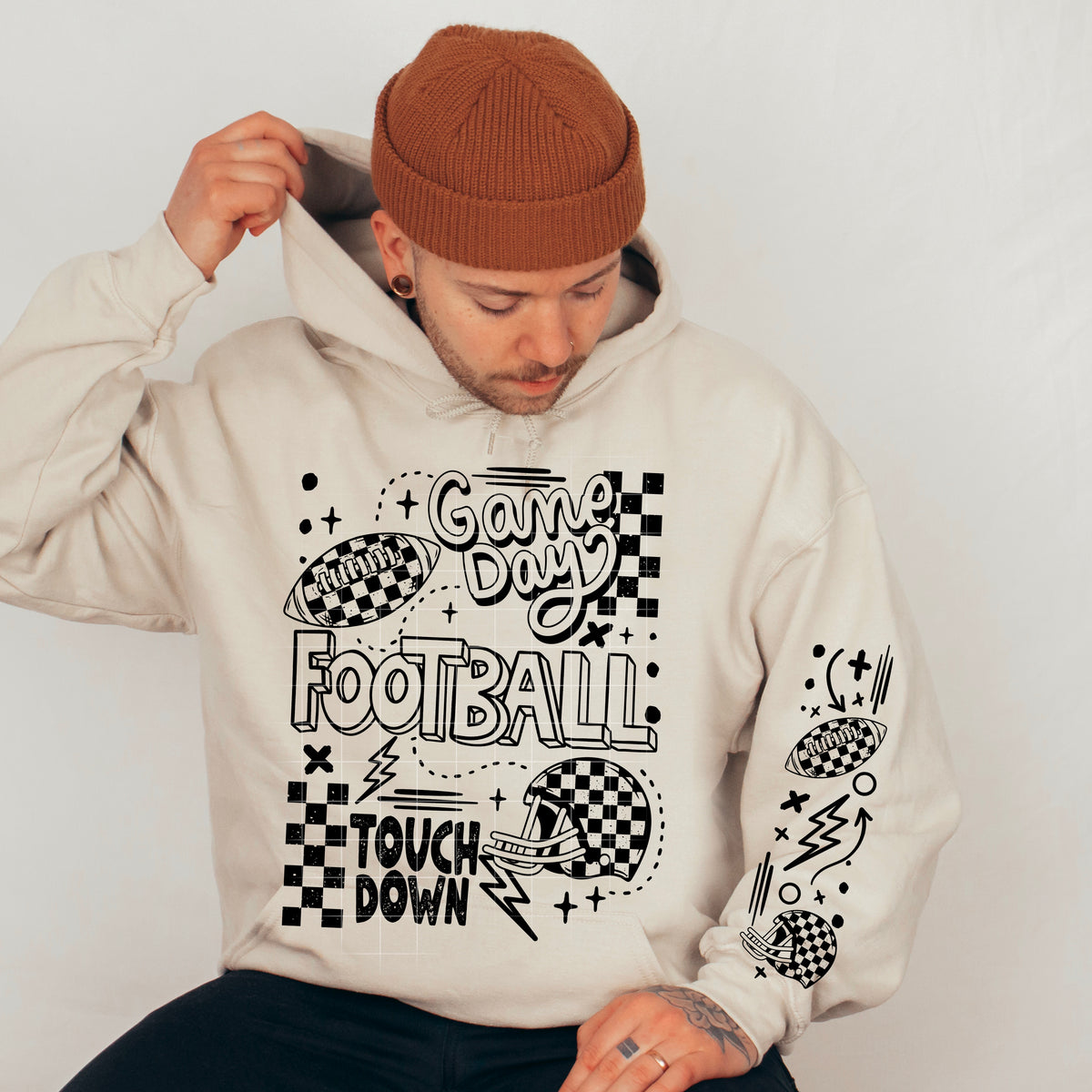 Football Collage w/ Sleeves Single Color PNG