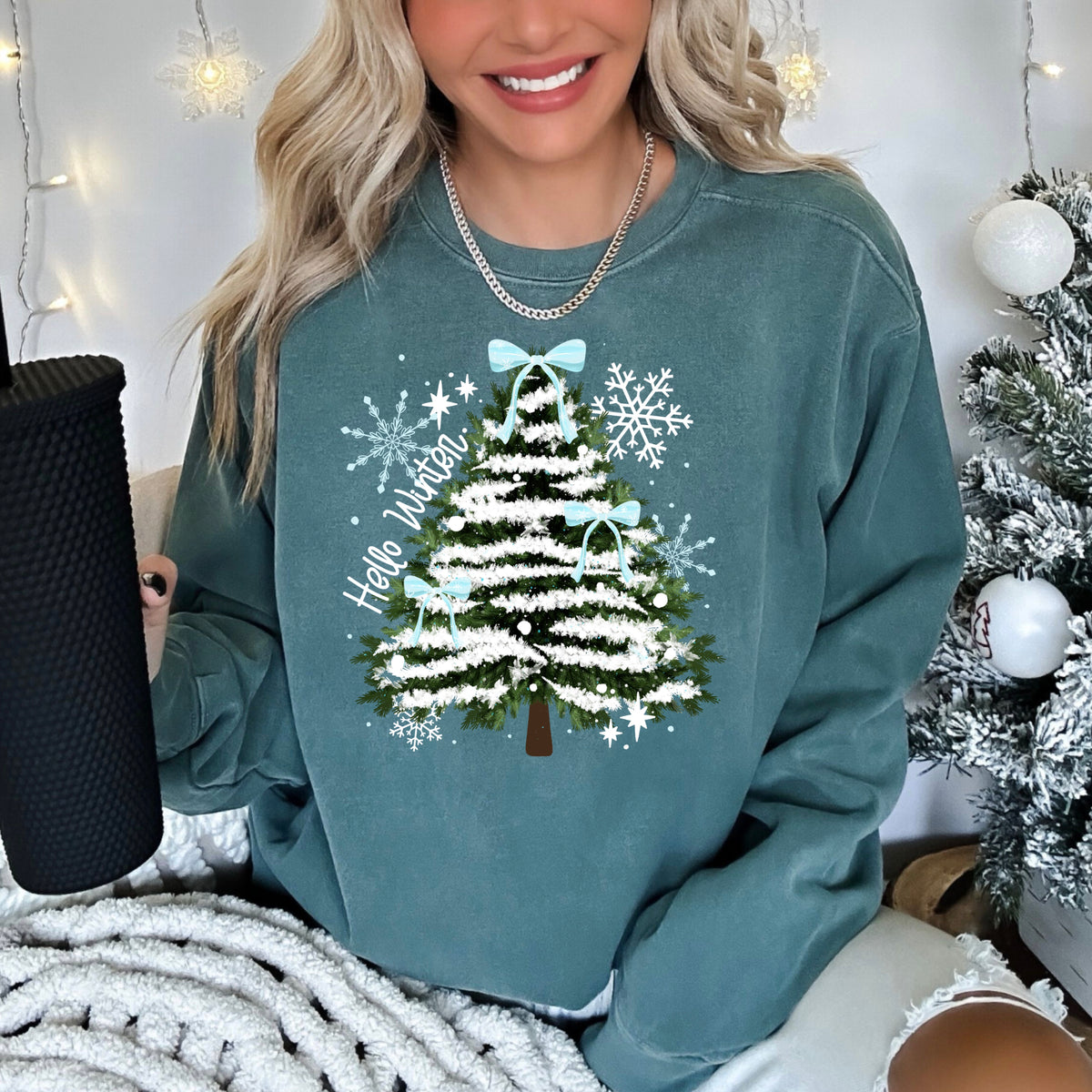 Hello Winter Bow Tree PNG