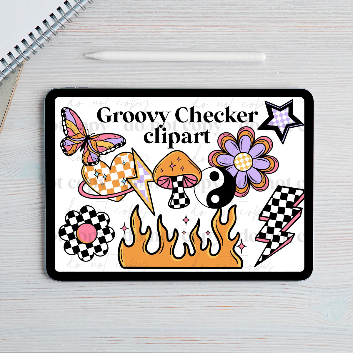 Groovy Checker Doodles Clipart set