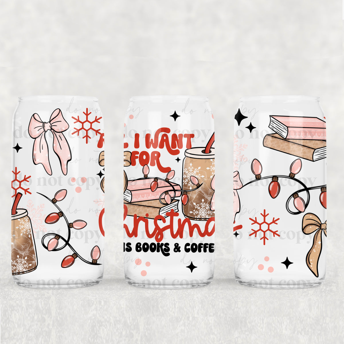 All I want for Christmas is books 16oz Glass Wrap