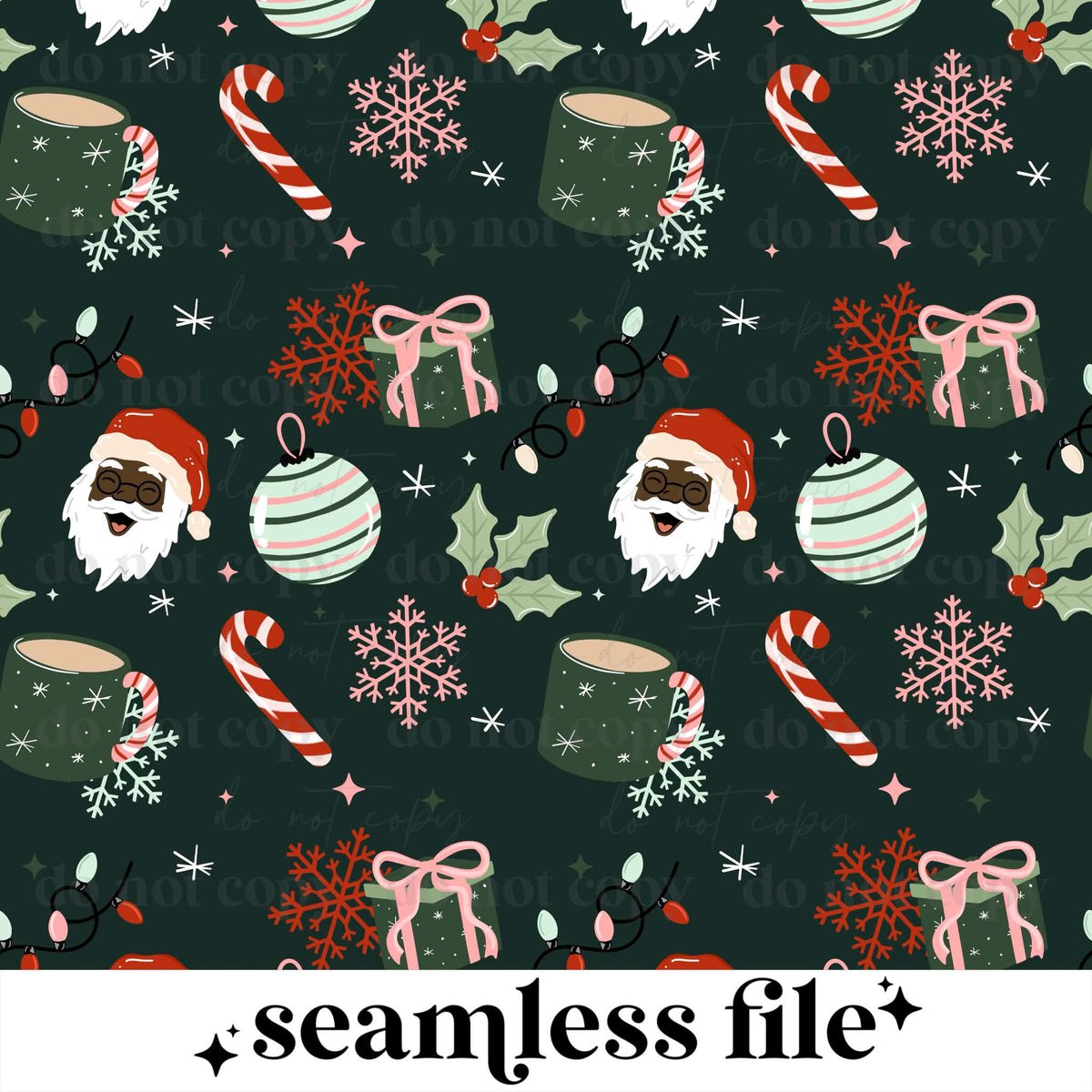 Santa Ornament Dark Skin Tone Seamless