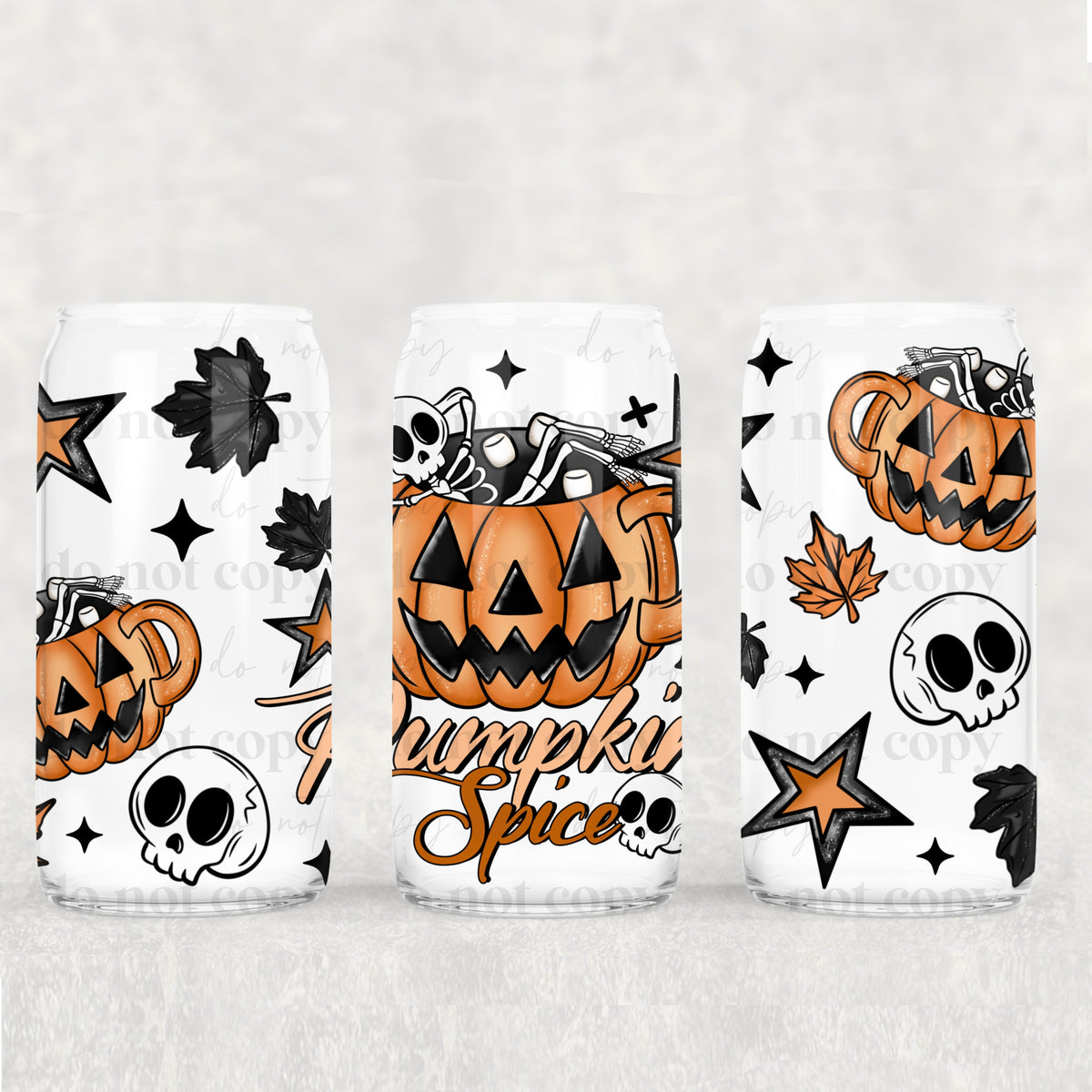 Pumpkin Spice Skeleton in Mug 16oz Glass Wrap