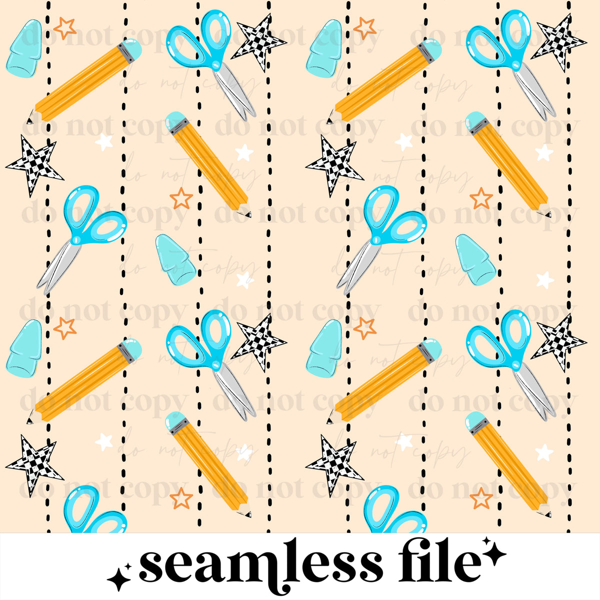 Pencil & Scissors blue Seamless