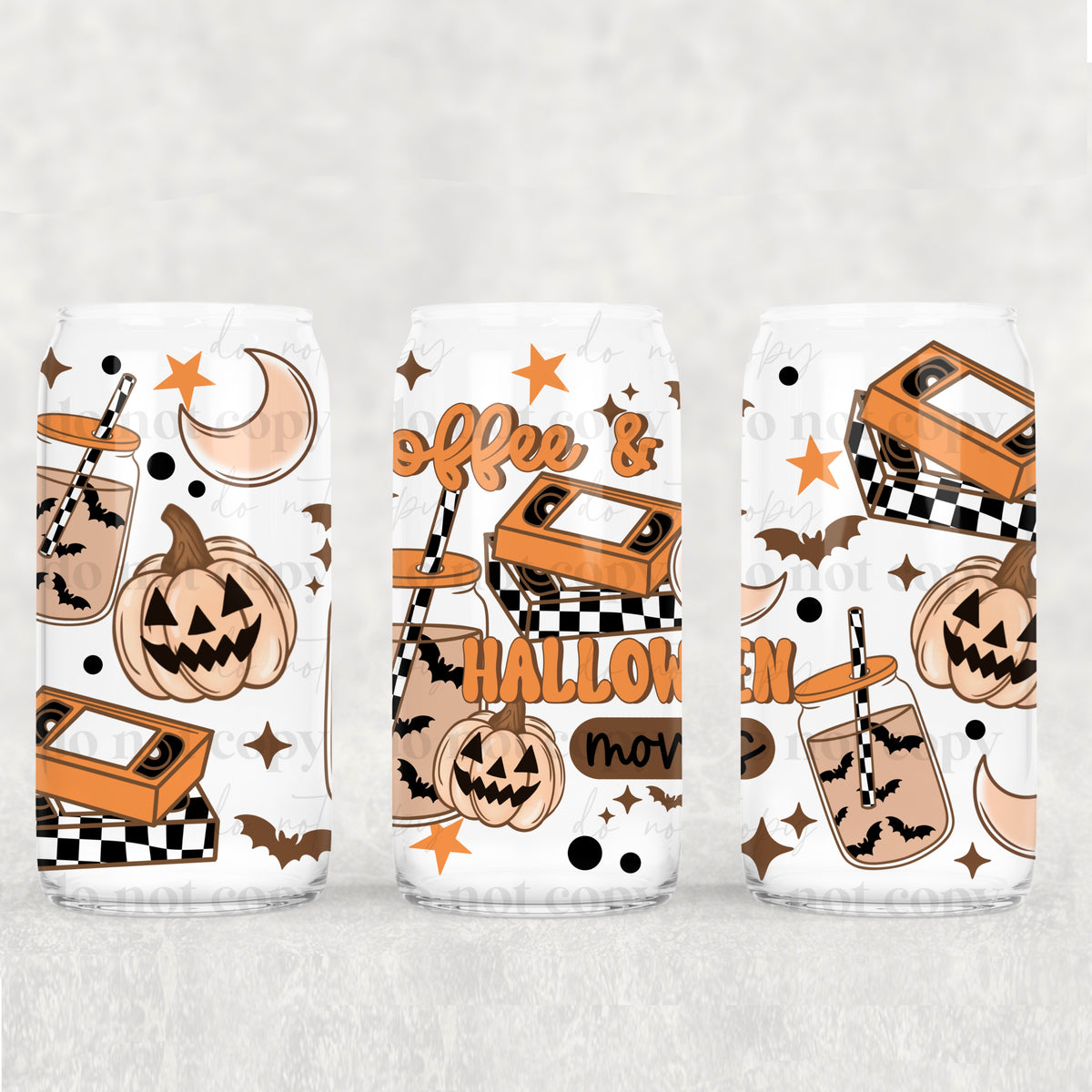 Coffee and Halloween Movies 16oz Glass Wrap