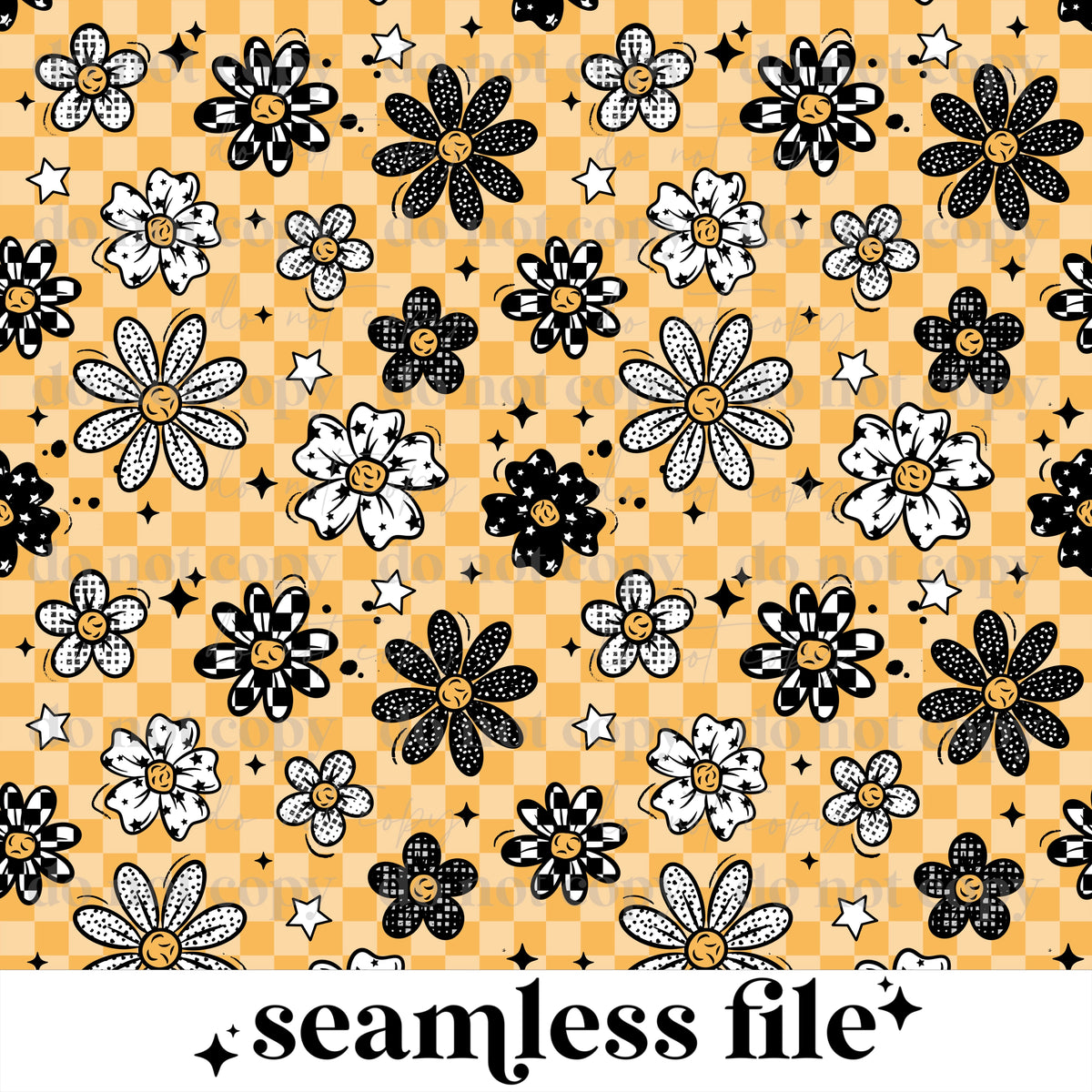 Patterned Daisys yellow Seamless