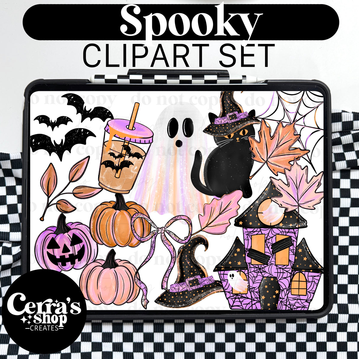 Pink Purple Orange Spooky Clipart Set