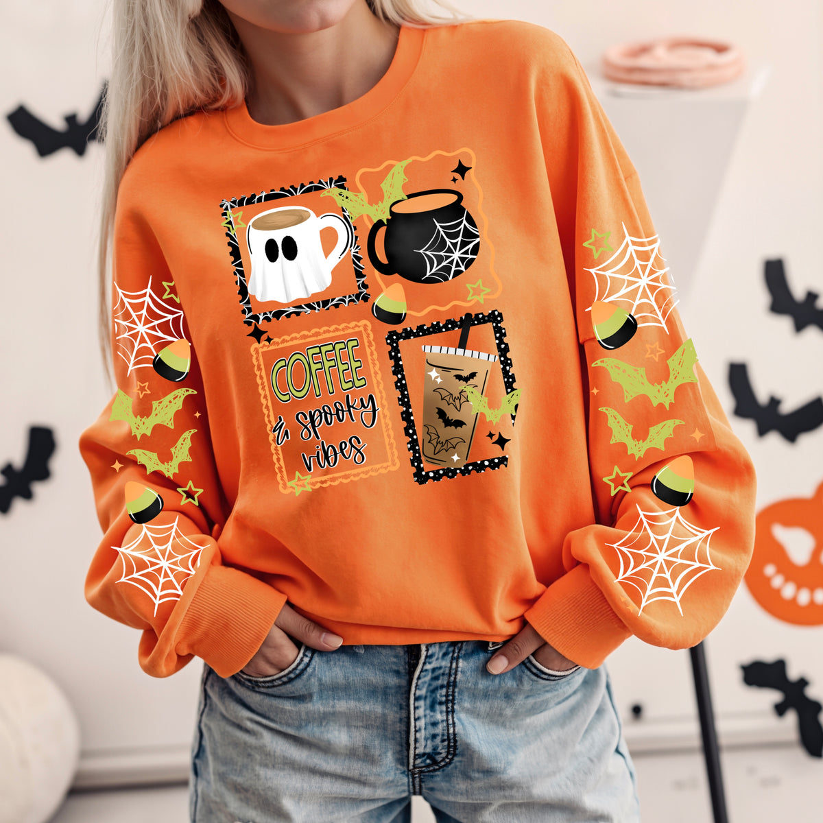 Coffee Spooky Vibes w/ Sleeves PNG