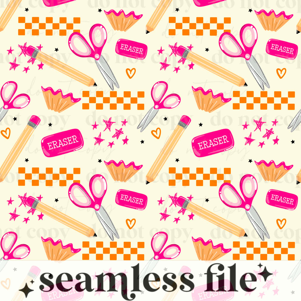 School Supplies Pink Seamless