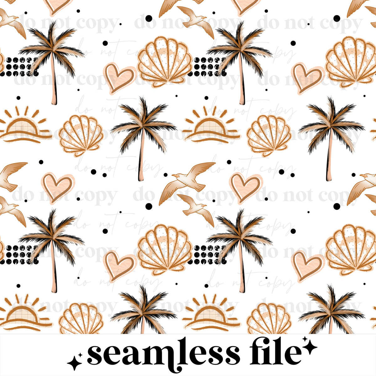 Sun Sea Sand Shells Seamless