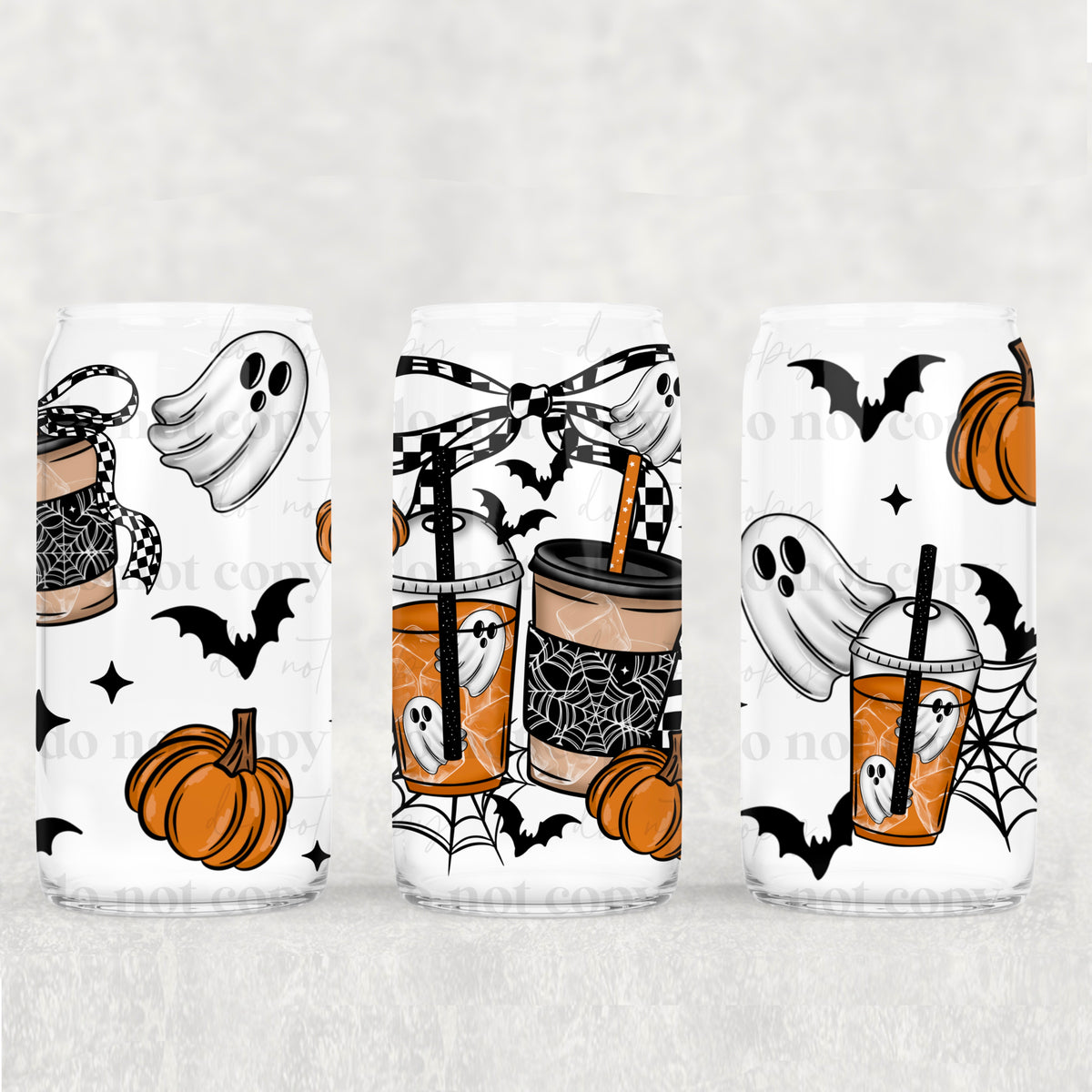Halloween Coffee Bow 16oz Glass Wrap