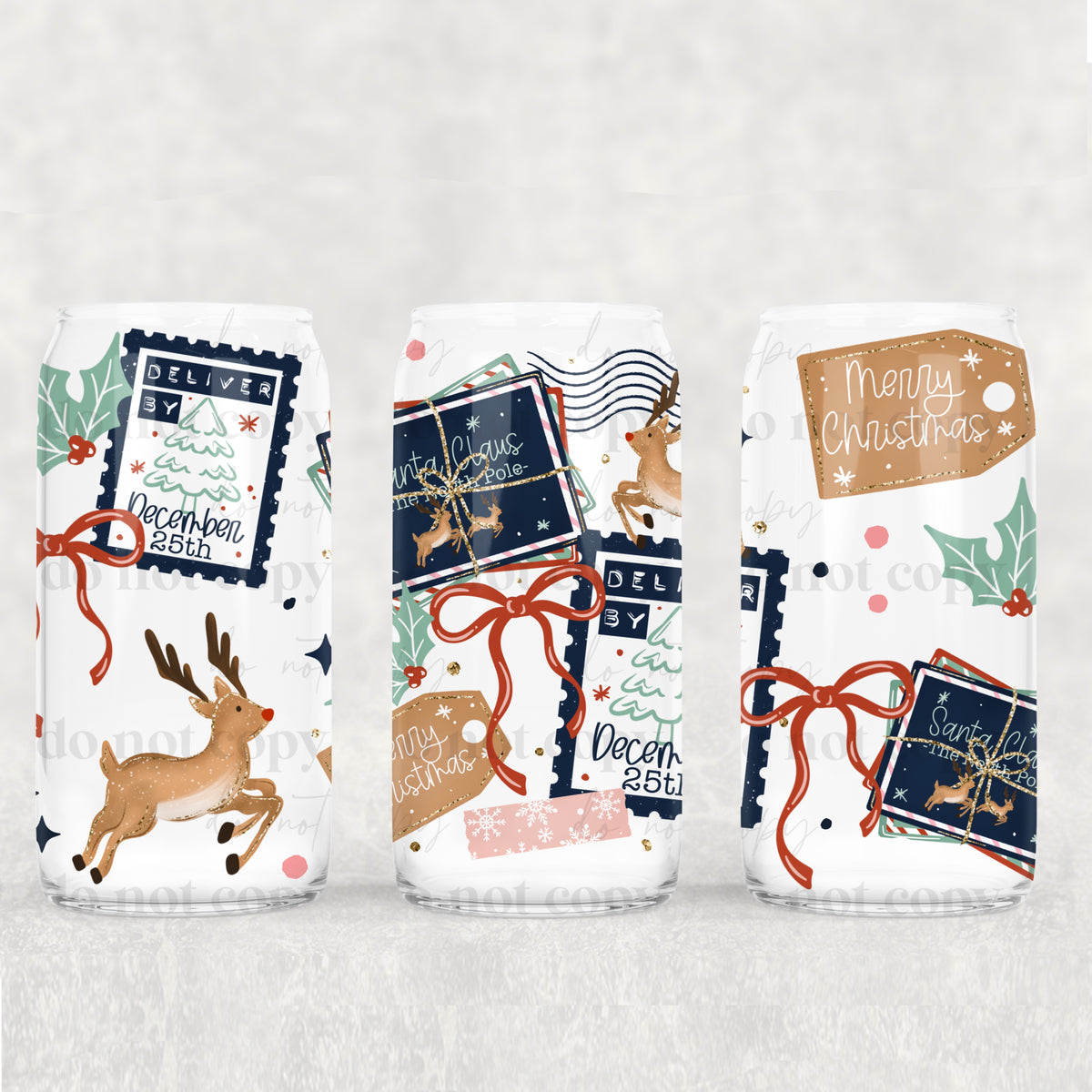 Christmas Postage 16oz Glass Wrap