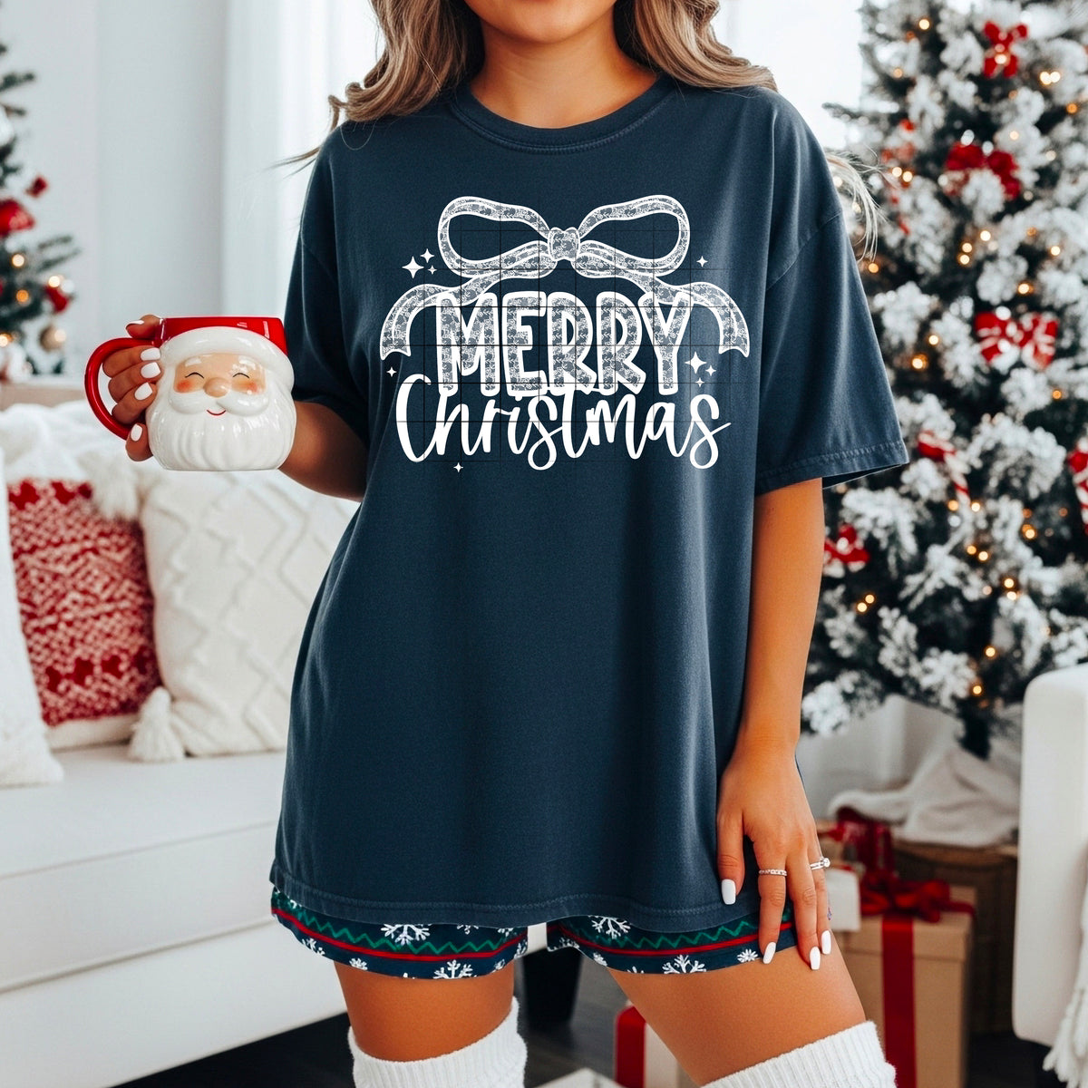 Lace Merry Christmas single color PNG (white only)
