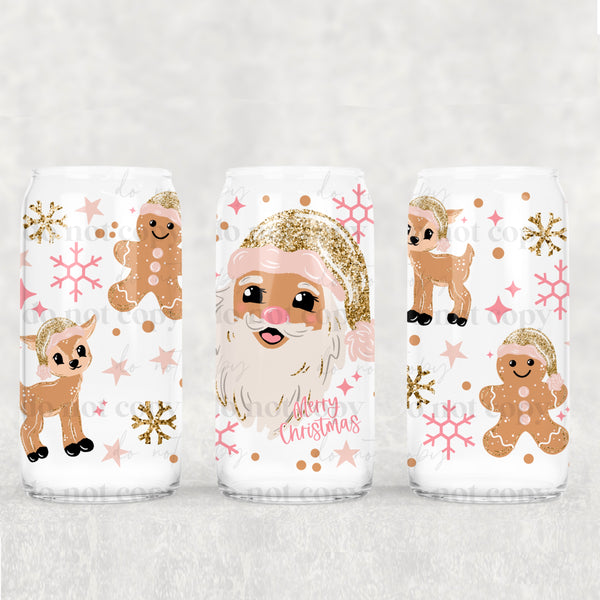 Glitter Merry Christmas Santa with 2 skin tones 16oz Glass Wrap