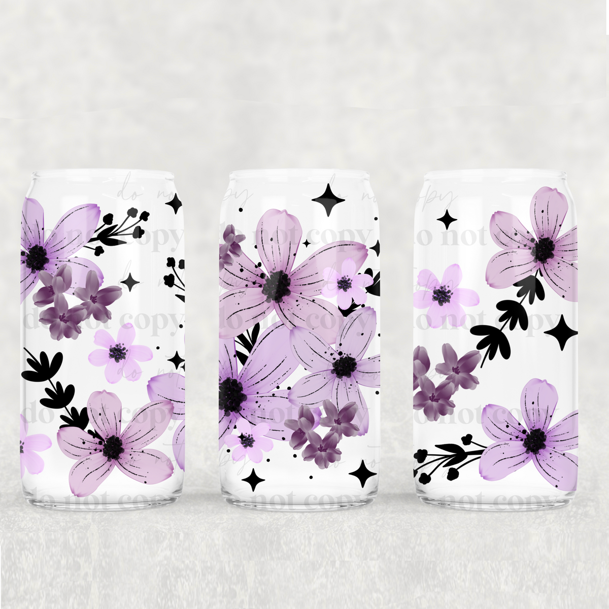 Purple Flowers 16oz Glass Wrap