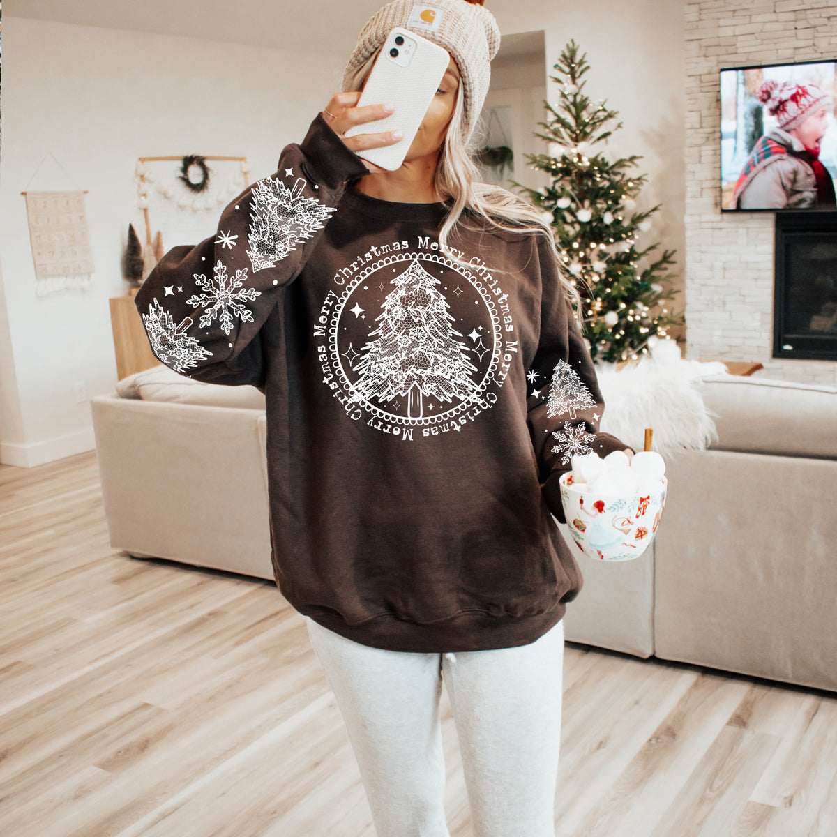 Merry Christmas Lace Tree w/ sleeve Single Color PNG