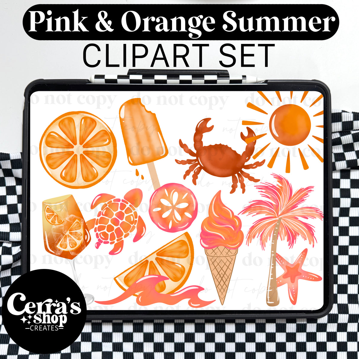 Pink & Orange Summer Clipart Set