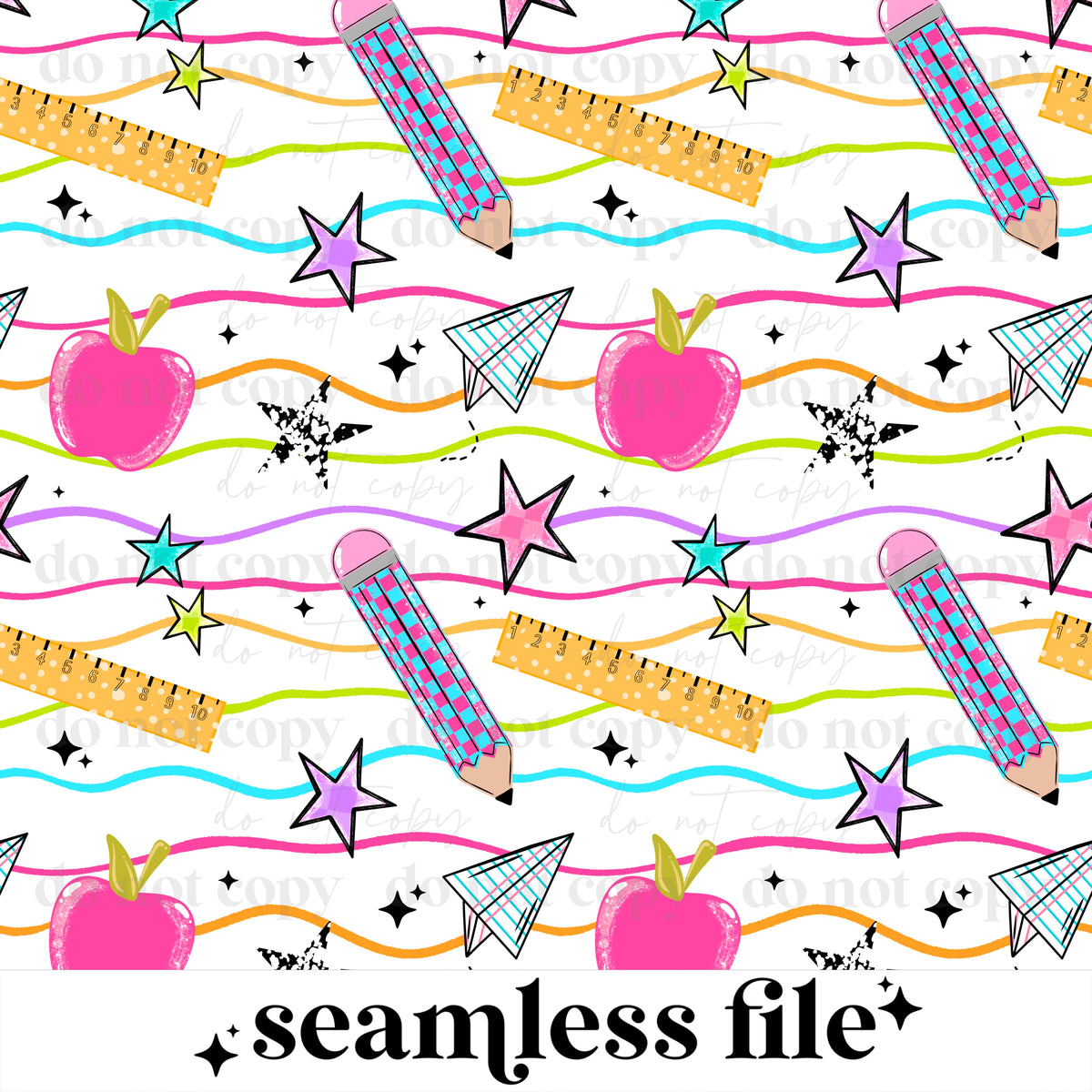 School Supplies Wavy Lines Seamless