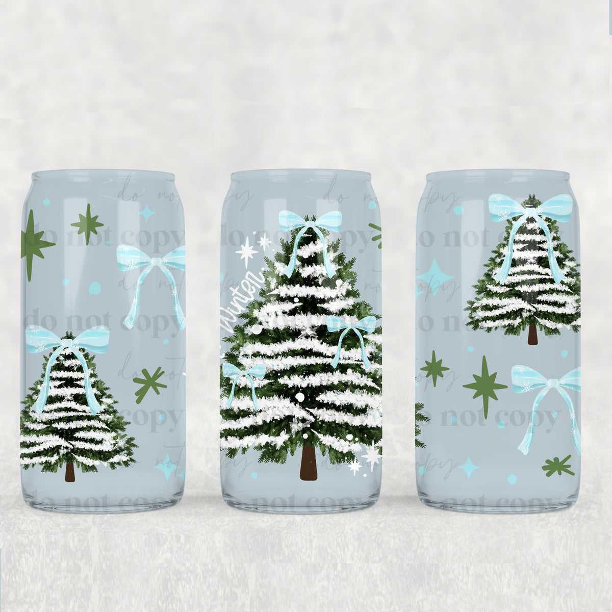 Hello Winter Bow Tree 16oz Glass Wrap