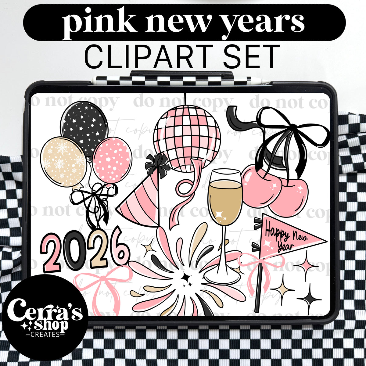 Pink New Years Clipart set