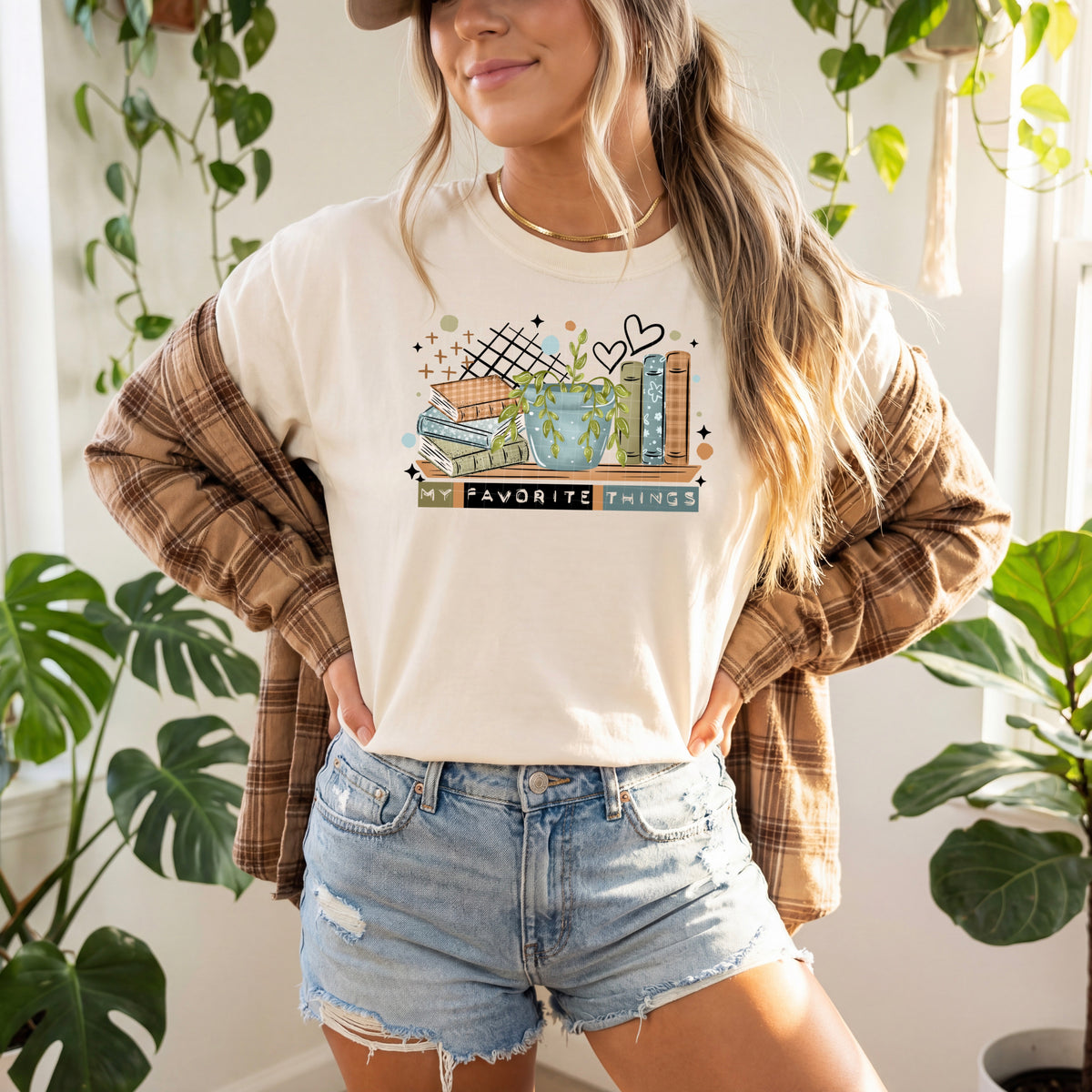 My favorite things book and plant shelf PNG
