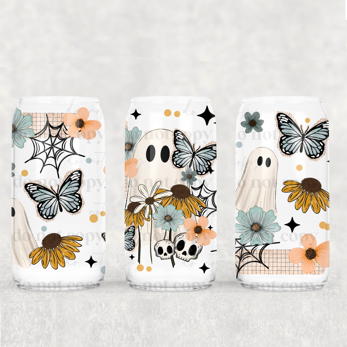Floral Ghost 16oz Glass Wrap
