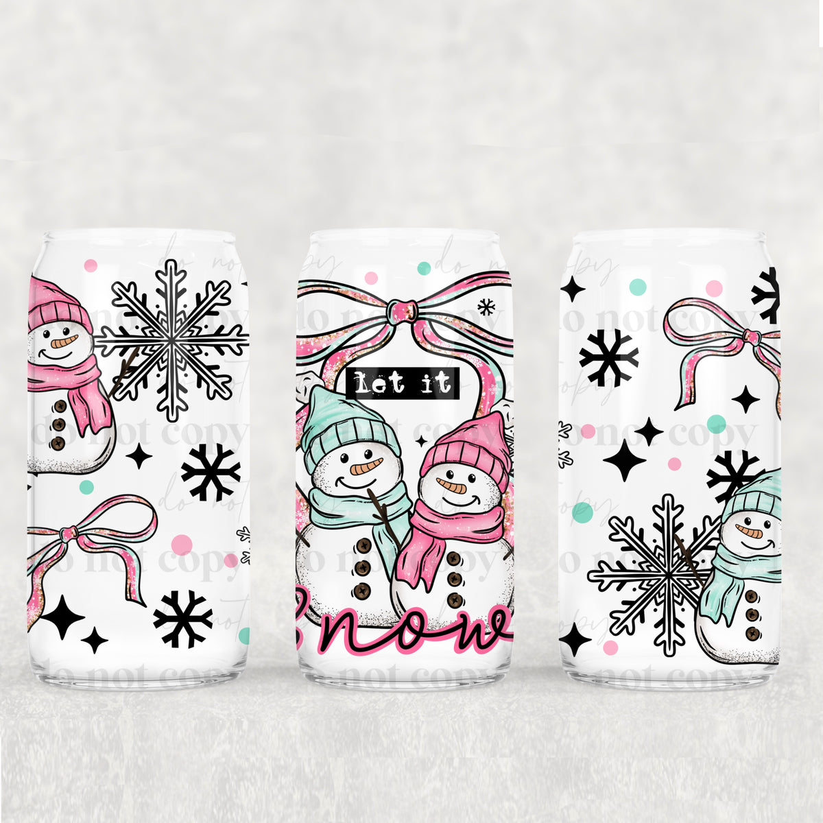 Let it Snow pink/blue 16 Oz glass wrap