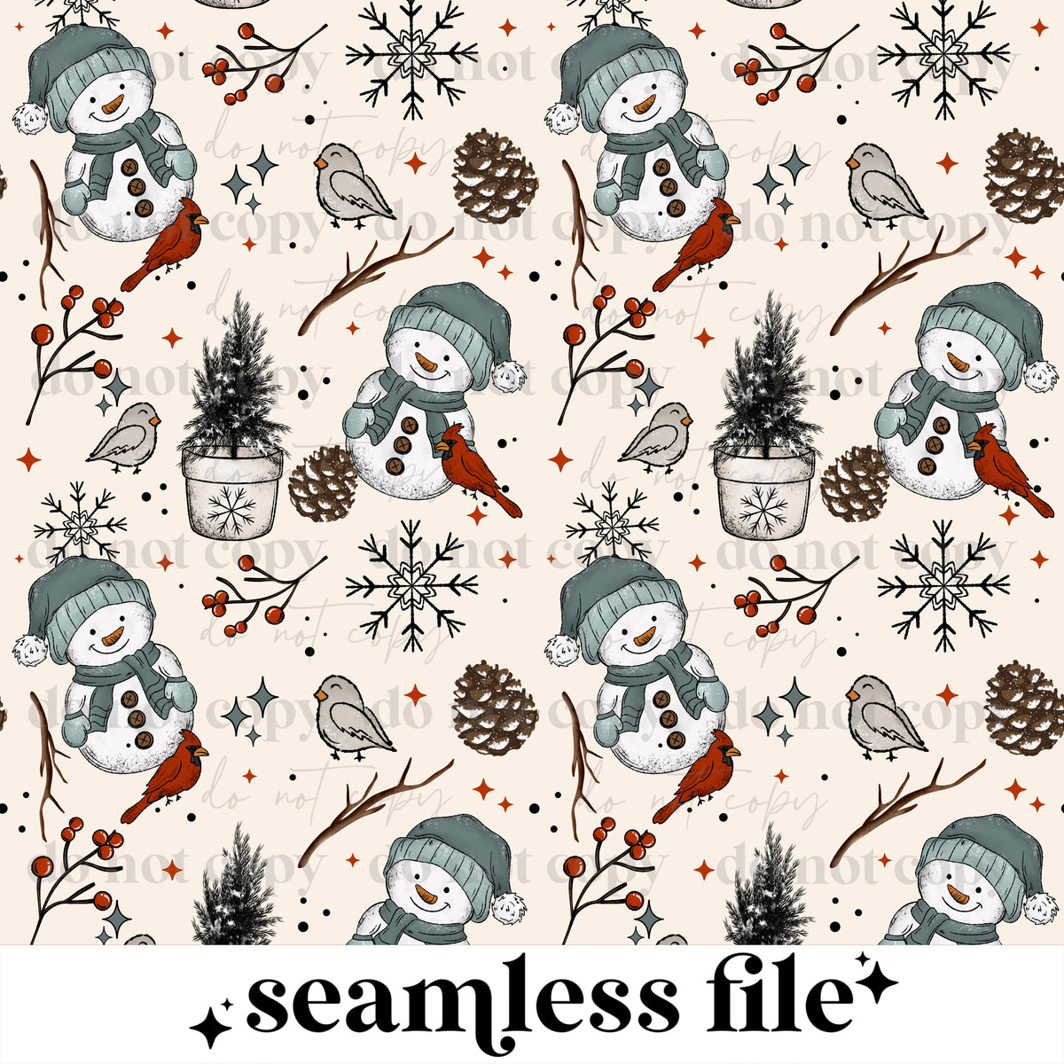Snowman and Birds Seamless