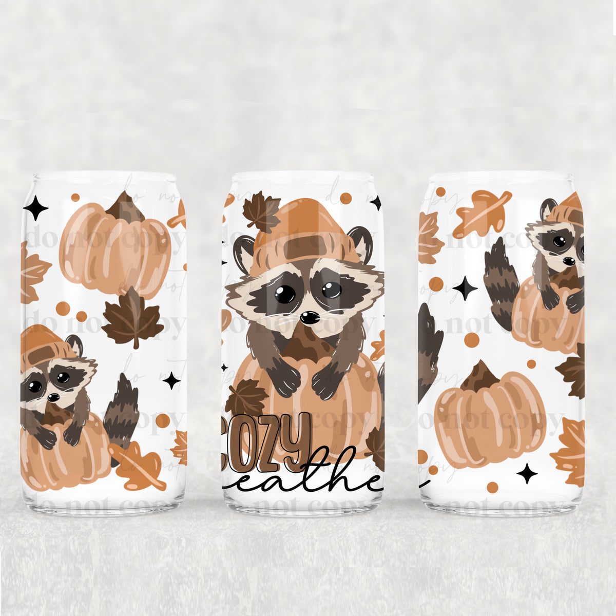 Cozy Fall Weather Racoon 16oz Glass Wrap