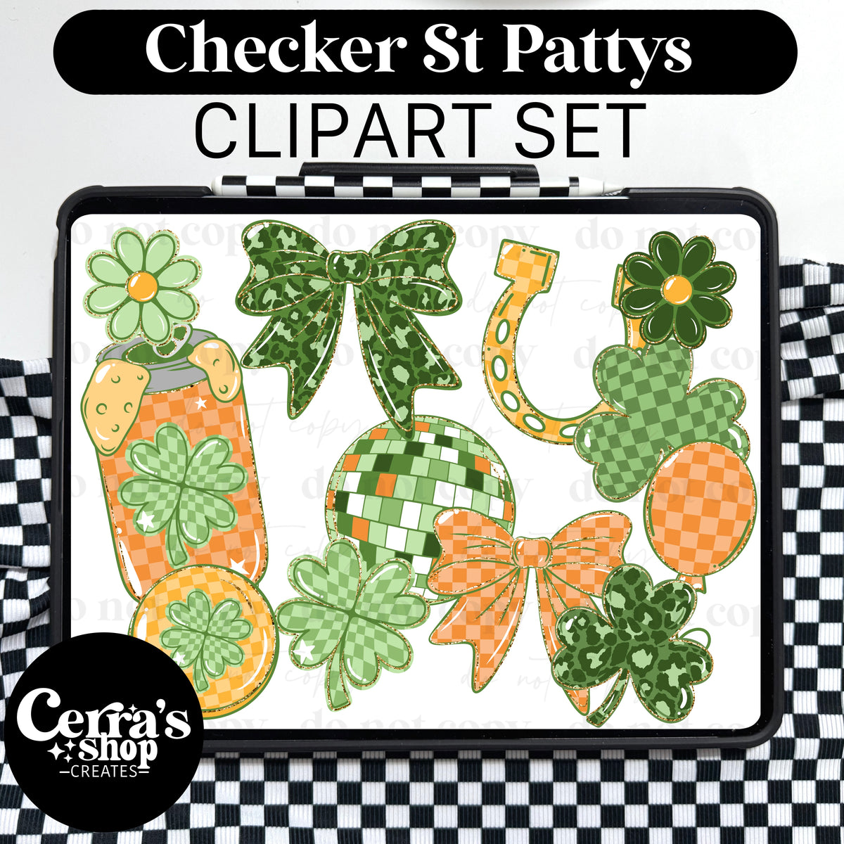Checker St Pattys Day Clipart set