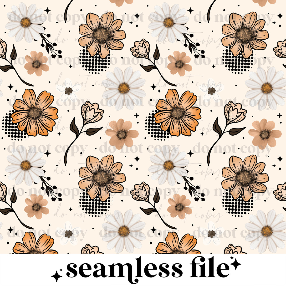 Orange Tan and White Floral Seamless