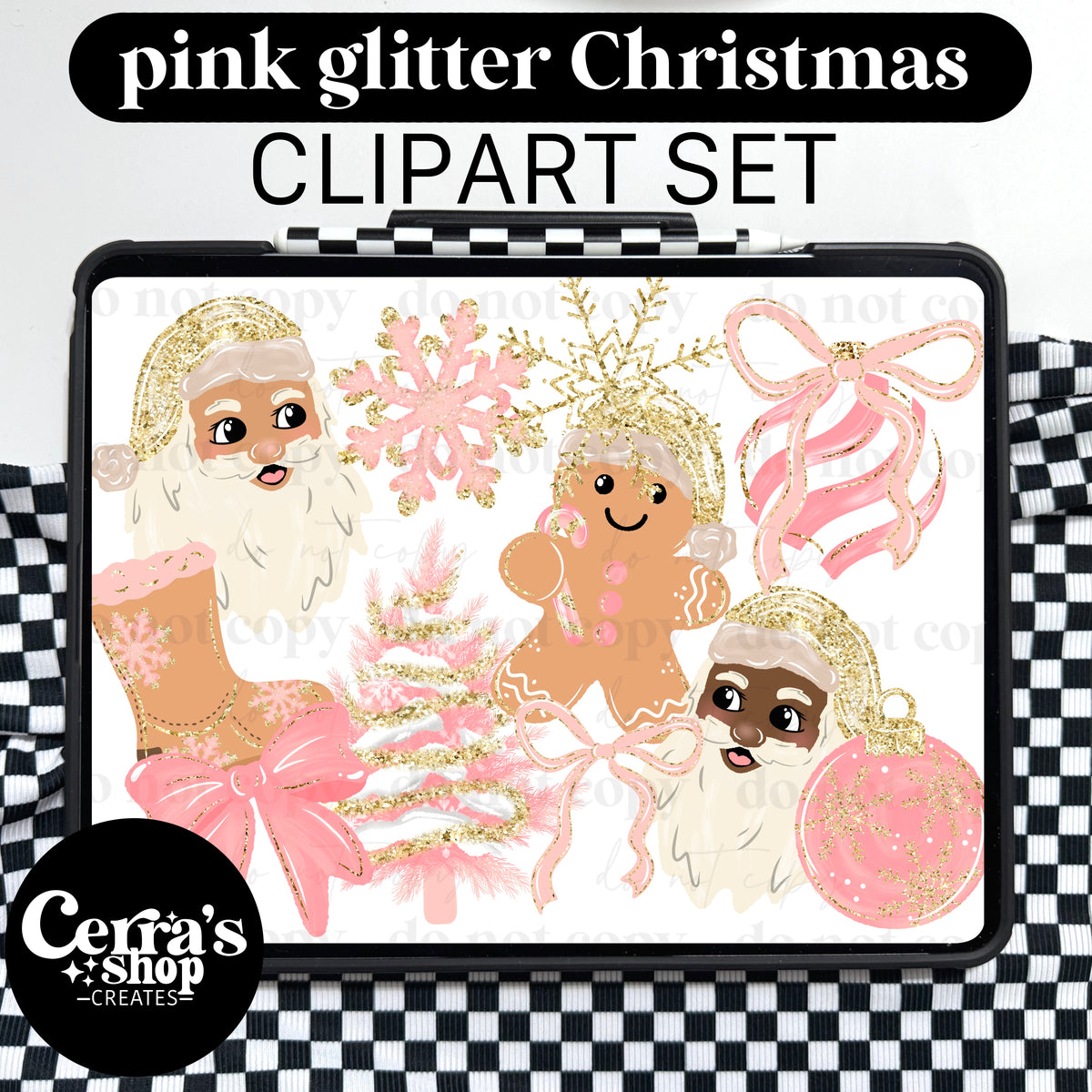Pink Glitter Christmas Clipart set