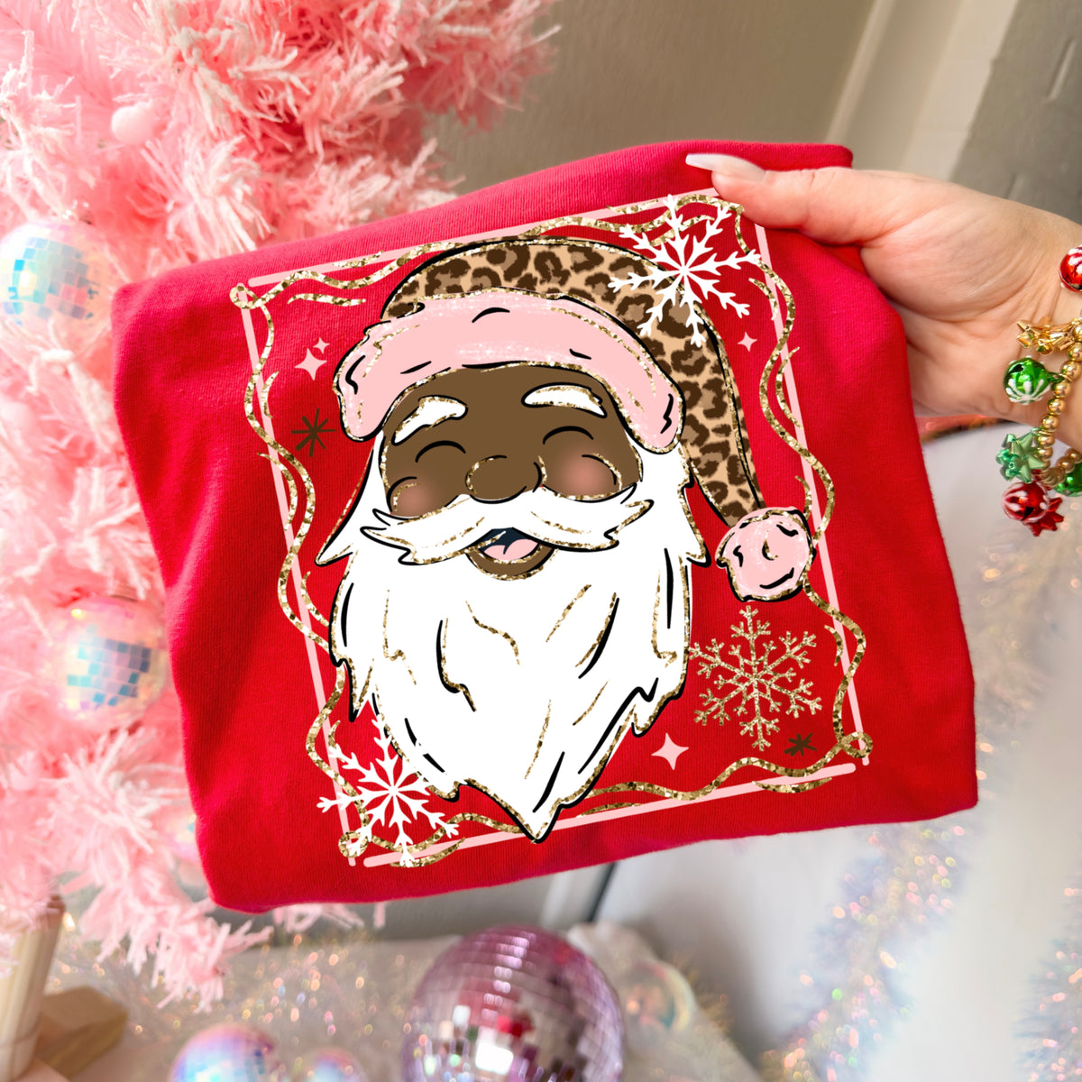 Pink and Leopard Santa (2 skin tones) PNG